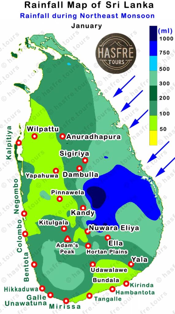 January Rainfall map of Sri Lanka by hasfre.tours