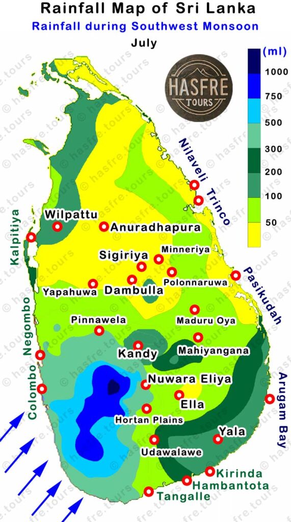 July Rainfall map of Sri Lanka by hasfre.tours