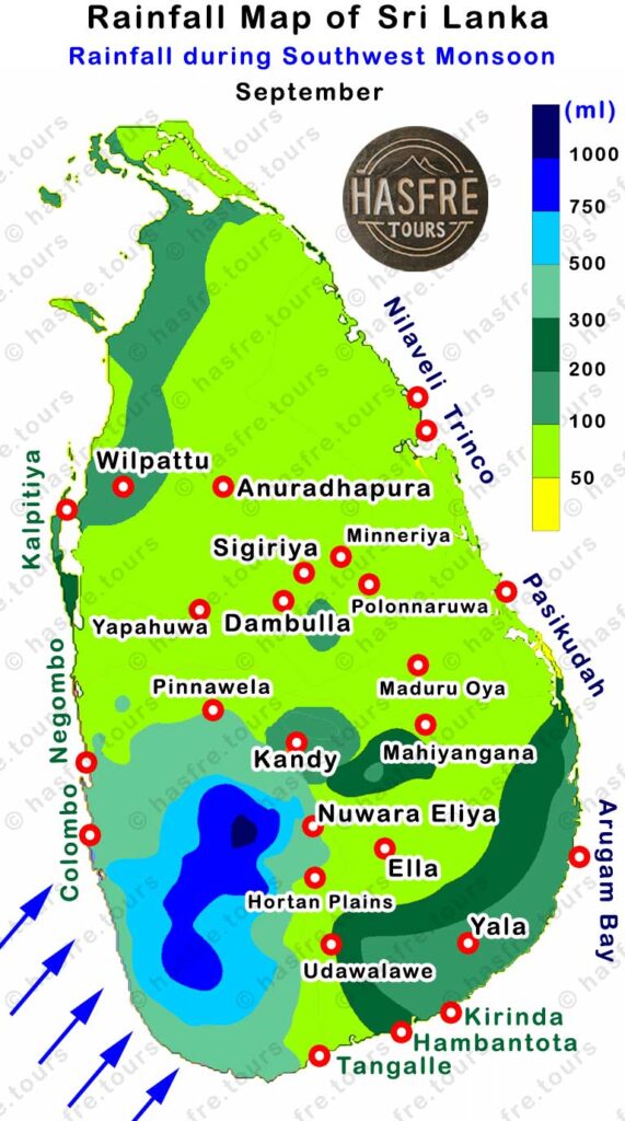 September Rainfall map of Sri Lanka by hasfre.tours