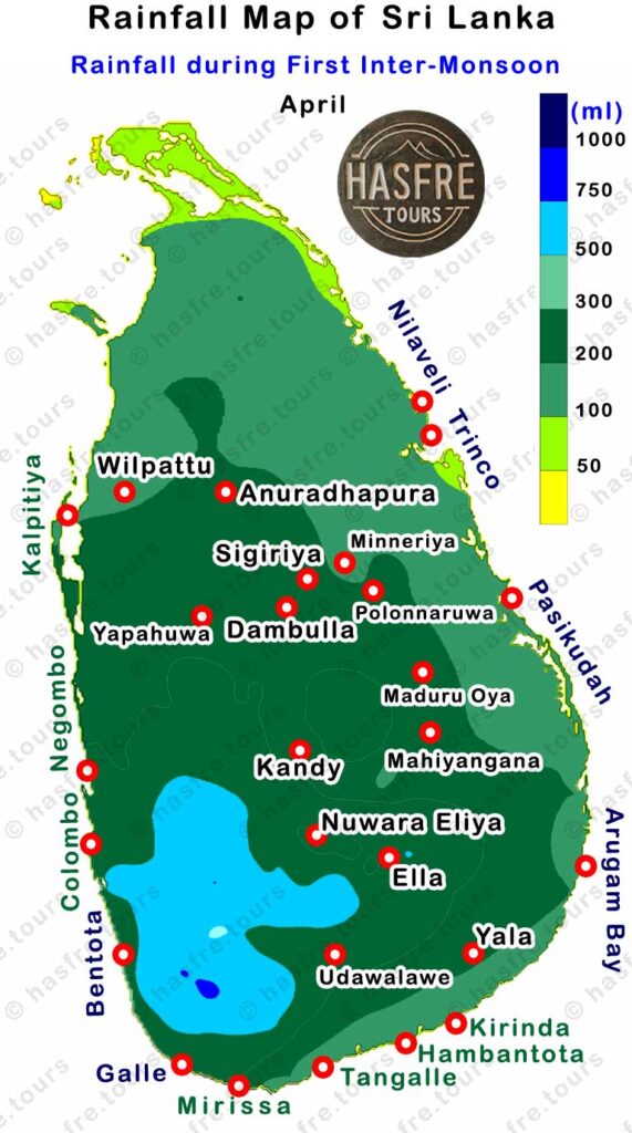 April Rainfall map of Sri Lanka by hasfre.tours