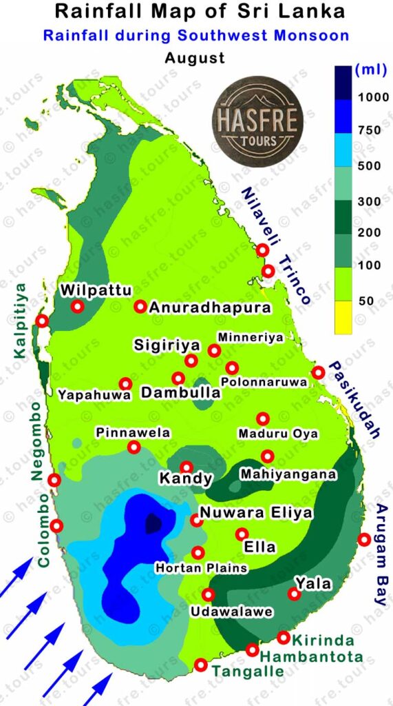 August Rainfall map of Sri Lanka by hasfre.tours