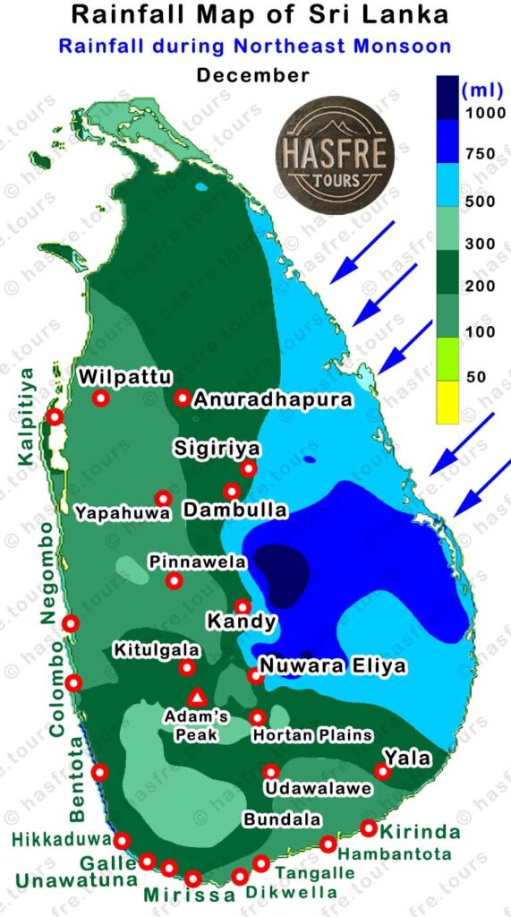 December Rainfall map of Sri Lanka by hasfre.tours