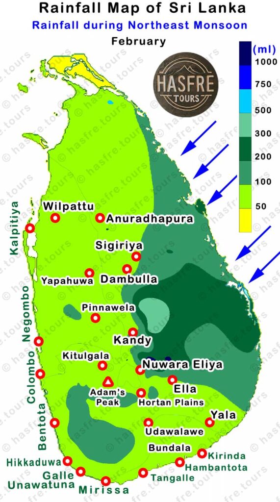 February Rainfall map of Sri Lanka by hasfre.tours