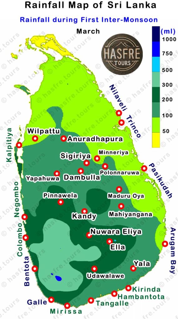 March Rainfall map of Sri Lanka by hasfre.tours