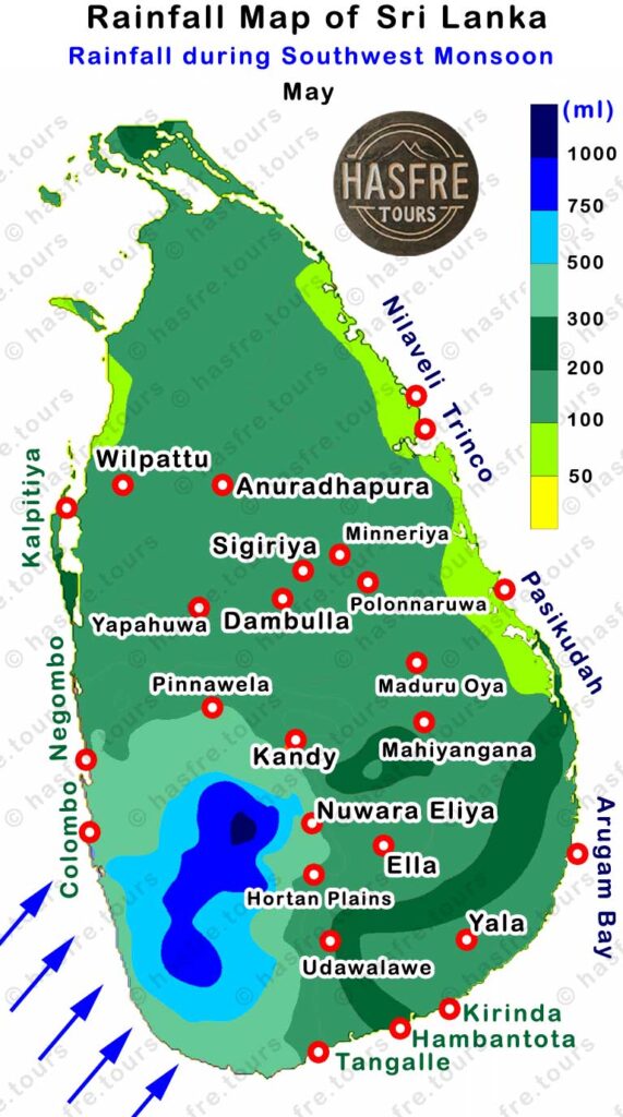 May Rainfall map of Sri Lanka by hasfre.tours