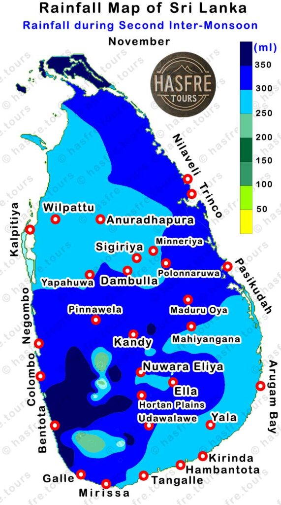 November Rainfall map of Sri Lanka by hasfre.tours